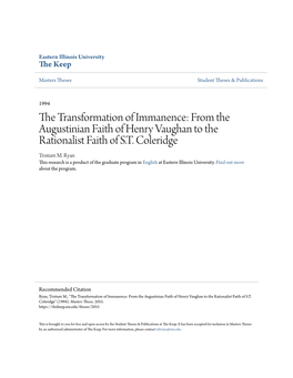 From the Augustinian Faith of Henry Vaughan to the Rationalist Faith of S.T