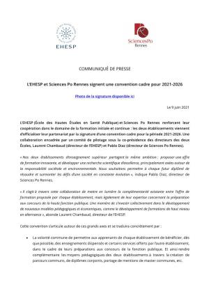 L'ehesp Et Sciences Po Rennes Signent Une Convention Cadre Pour 2021-2026