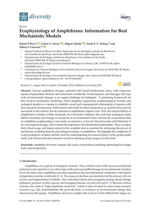 Ecophysiology of Amphibians: Information for Best Mechanistic Models