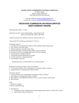 Legislative Commission on Indian Services Draft Summary Minutes
