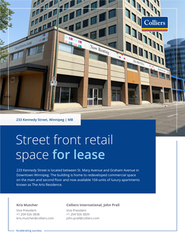 Street Front Retail Space for Lease