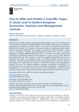 How to Write and Publish a Scientific Paper: a Closer Look to Eastern European Economics, Business and Management Journals