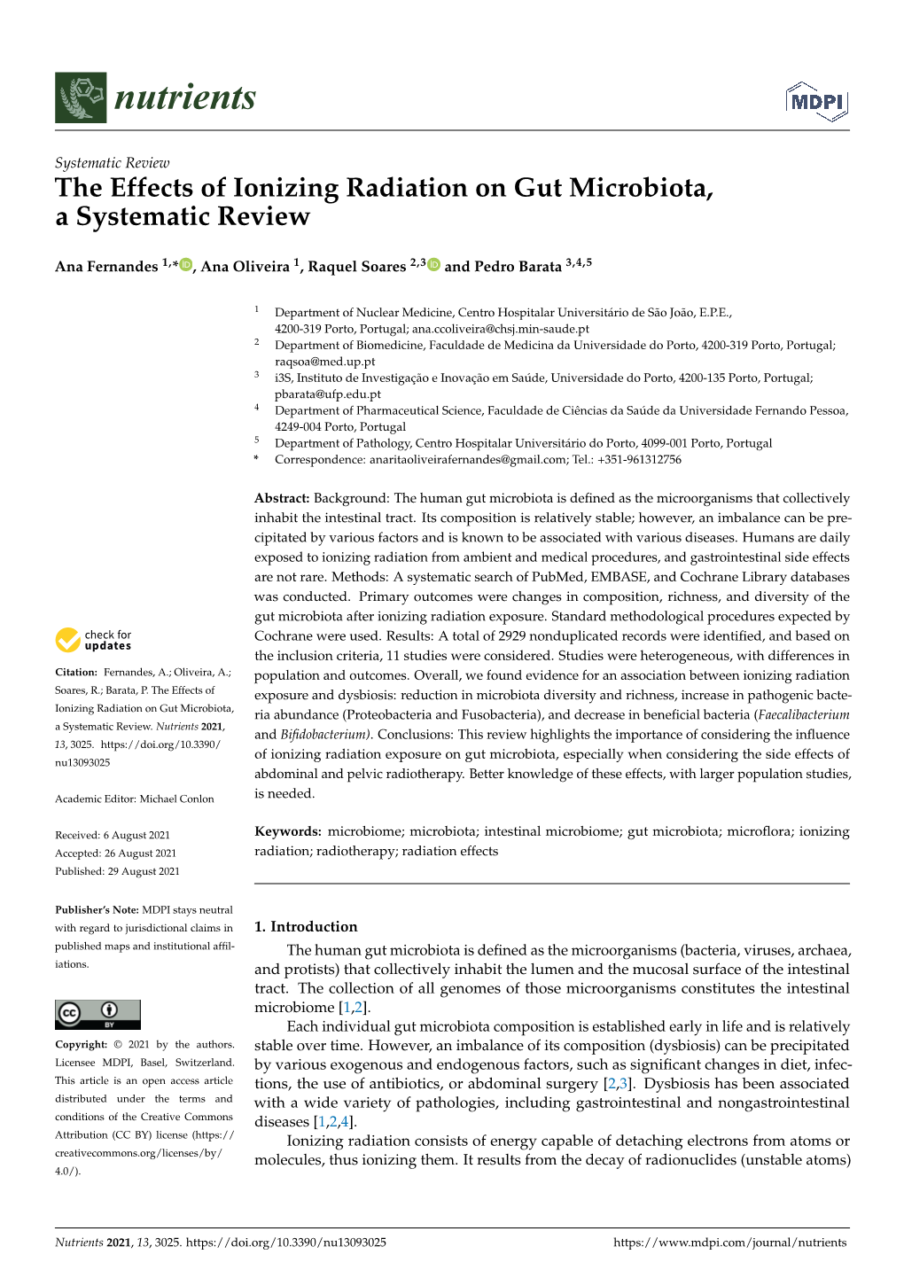 The Effects of Ionizing Radiation on Gut Microbiota, a Systematic Review