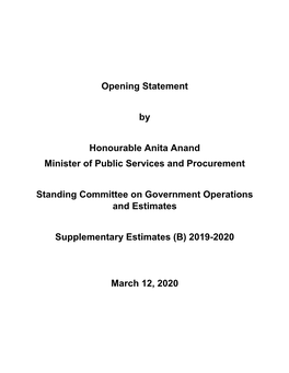 Opening Statement by Honourable Anita Anand Minister of Public