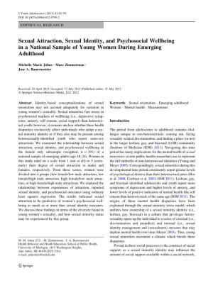 Sexual Attraction, Sexual Identity, and Psychosocial Wellbeing in a National Sample of Young Women During Emerging Adulthood