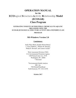 OPERATION MANUAL Ecological Structure-Activity Relationship Model (ECOSAR) Class Program