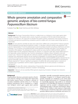 Whole Genome Annotation and Comparative Genomic Analyses of Bio-Control Fungus Purpureocillium Lilacinum