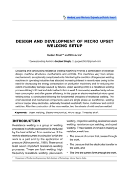 Design and Development of Micro Upset Welding Setup