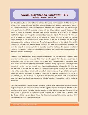 Swami Dayananda Saraswati Talk at Piercy, California, June 9, 1982