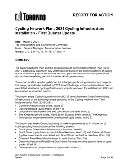 2021 Cycling Infrastructure Installation - First Quarter Update
