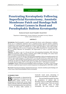 Penetrating Keratoplasty Following Superficial Keratectomy, Amniotic Membrane Patch and Bandage Soft Contact Lenses in Band and Pseudophakic Bullous Keratopathy