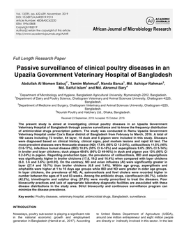 Passive Surveillance of Clinical Poultry Diseases in an Upazila Government Veterinary Hospital of Bangladesh