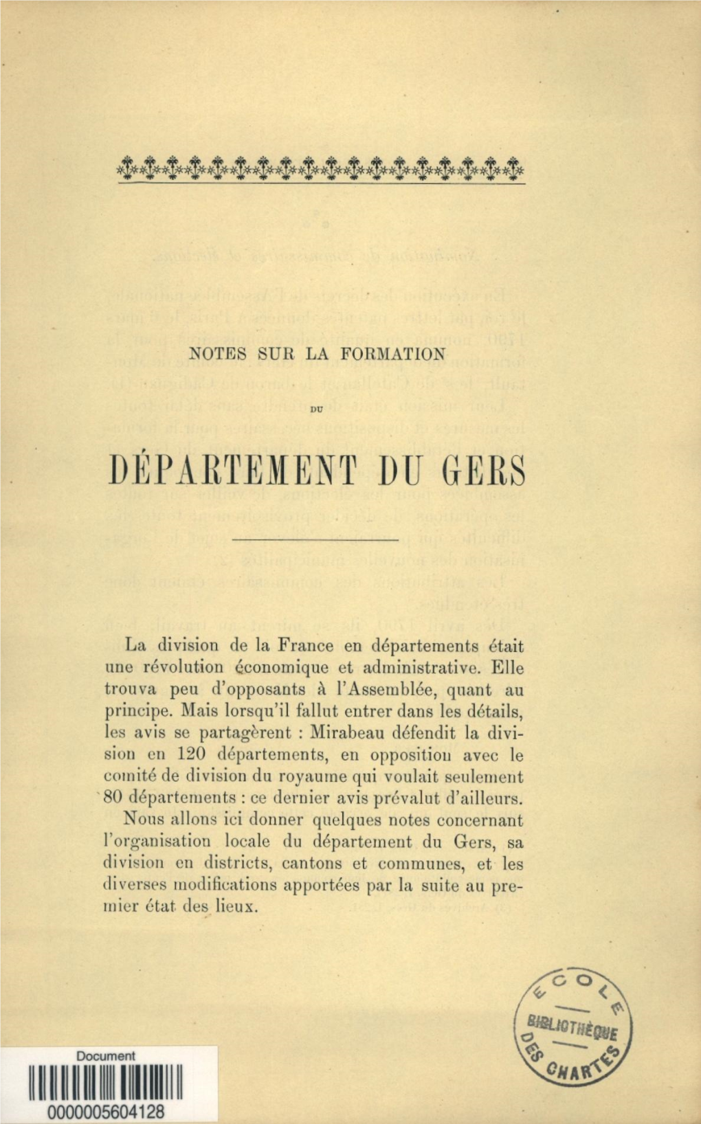 Notes Sur La Formation Du Departement Du Gers