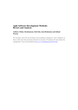 Agile Software Development Methods: Review and Analysis