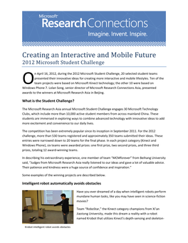 Creating an Interactive and Mobile Future 2012 Microsoft Student Challenge