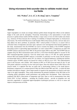 Using Microwave Limb Sounder Data to Validate Model Cloud Ice Fields