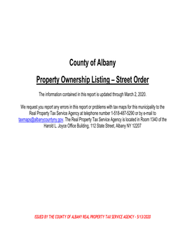 County of Albany Property Ownership Listing – Street Order