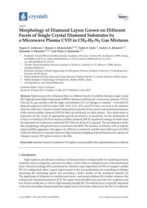 Morphology of Diamond Layers Grown on Different Facets of Single Crystal Diamond Substrates by a Microwave Plasma CVD in CH4-H2-N2 Gas Mixtures