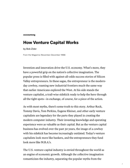 How Venture Capital Works by Bob Zider