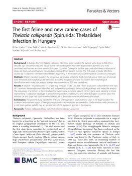 The First Feline and New Canine Cases of Thelazia Callipaeda