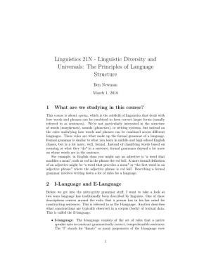Linguistics 21N - Linguistic Diversity and Universals: the Principles of Language Structure