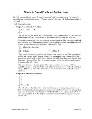 Chapter 6: Formal Proofs and Boolean Logic