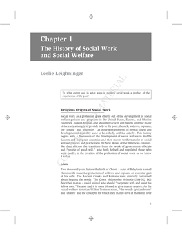 Chapter 1 the History of Social Work and Social Welfare Leslie Leighninger