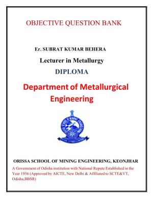Department of Metallurgical Engineering