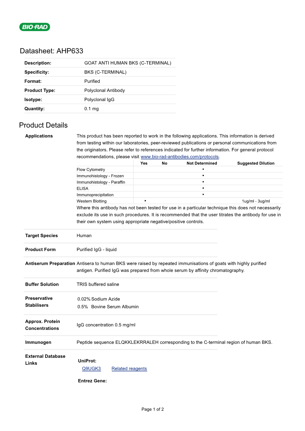 Datasheet: AHP633 Product Details