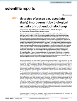 Brassica Oleracea Var. Acephala (Kale) Improvement by Biological Activity of Root Endophytic Fungi Jorge Poveda1, Iñigo Zabalgogeazcoa2, Pilar Soengas1, Victor M