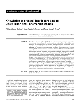 Knowledge of Prenatal Health Care Among Costa Rican and Panamanian Women