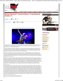 Guitarplayer: Michael Schenker "Temple of Rock" to Be Released Octob