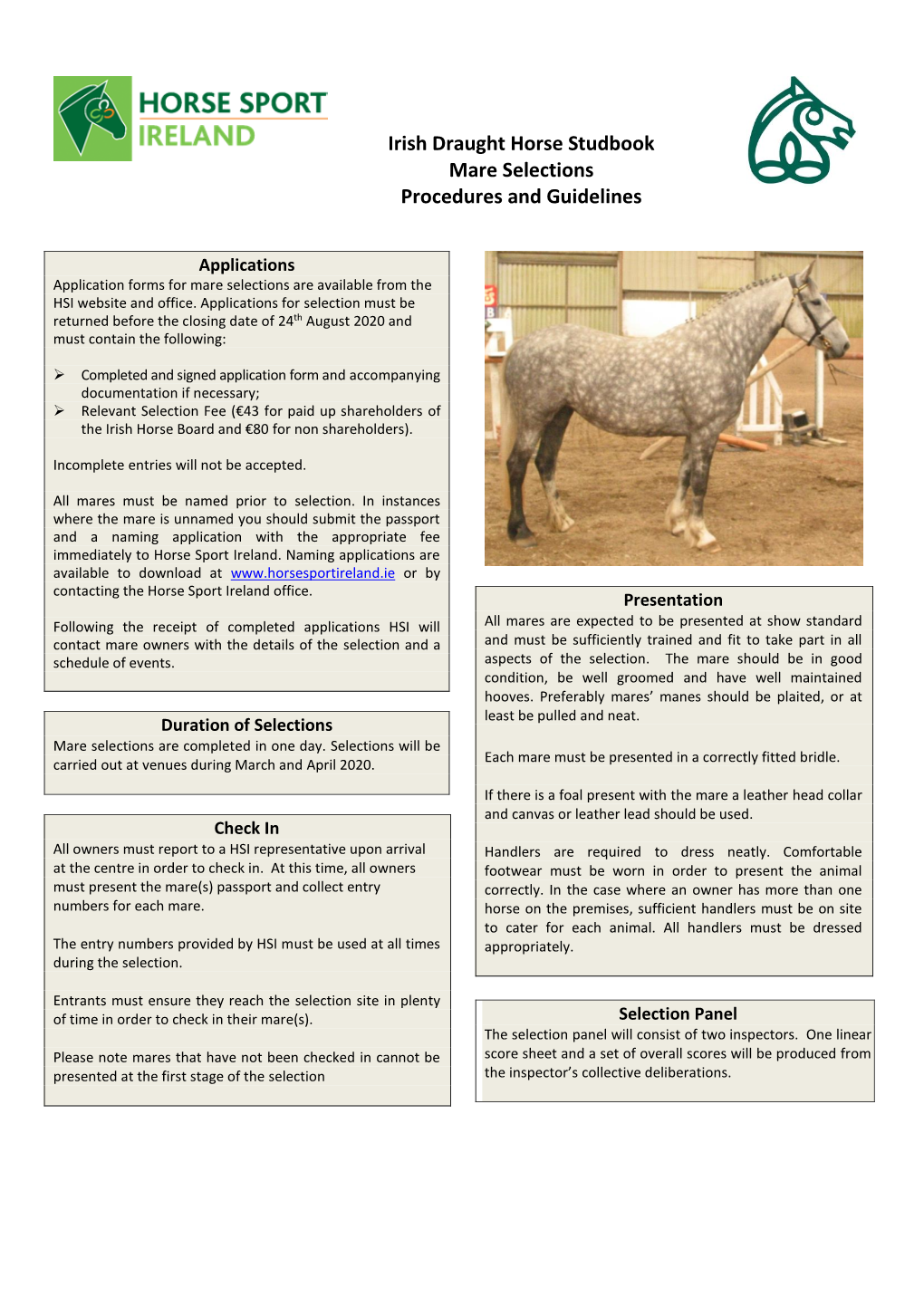 Irish Draught Horse Studbook Mare Selections Procedures And