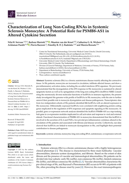 Characterization of Long Non-Coding Rnas in Systemic Sclerosis Monocytes: a Potential Role for PSMB8-AS1 in Altered Cytokine Secretion