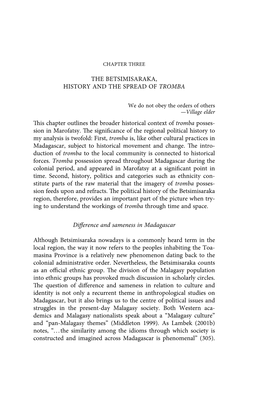 THE BETSIMISARAKA, HISTORY and the SPREAD of TROMBA This Chapter Outlines the Broader Historical Context of Tromba Posses