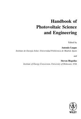 Handbook of Photovoltaic Science and Engineering