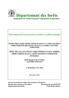 Département Des Forêts Organisation Des Nations Unies Pour L'alimentation Et L'agriculture