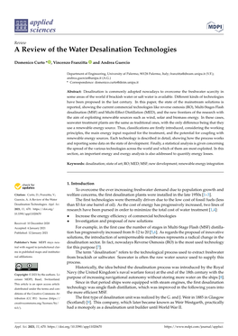 A Review of the Water Desalination Technologies