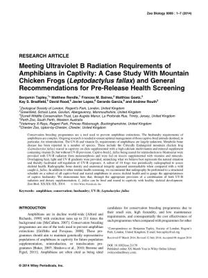A Case Study with Mountain Chicken Frogs (Leptodactylus Fallax) and General Recommendations for Pre‐Release Health Screening