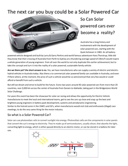 The Next Car You Buy Could Be a Solar Powered Car So Can Solar Powered Cars Ever Become a Reality?