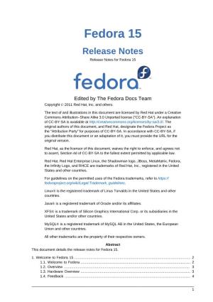 Release Notes for Fedora 15