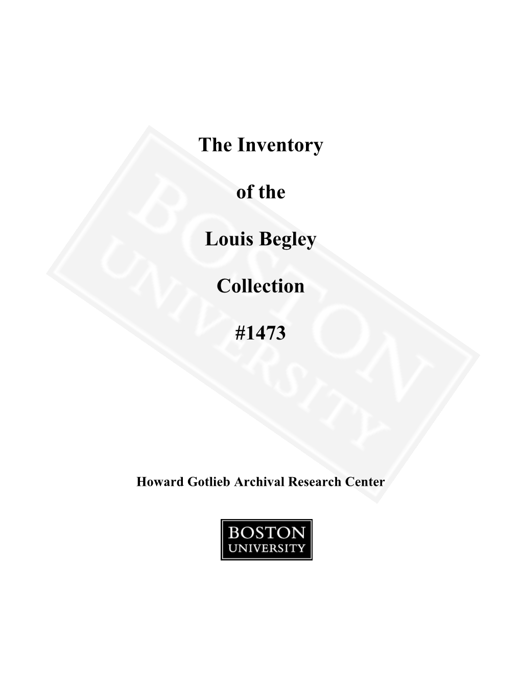 The Inventory of the Louis Begley Collection #1473