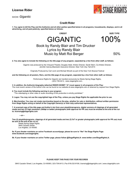 GIGANTIC 100% Book by Randy Blair and Tim Drucker Lyrics by Randy Blair Music by Matt Roi Berger 50%