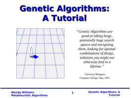 Genetic Algorithms: a Tutorial