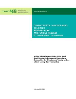 Contact Nord 2019-2020 Business Plan and Funding Request to Government of Ontario