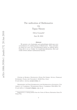 The Unification of Mathematics Via Topos Theory