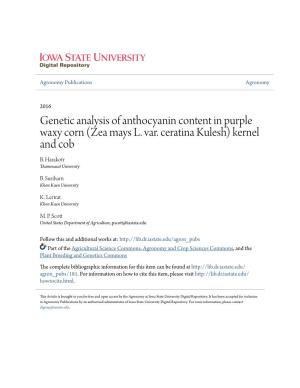 Genetic Analysis of Anthocyanin Content in Purple Waxy Corn (Zea Mays L