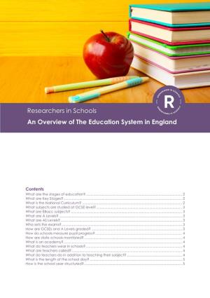 Researchers in Schools an Overview of the Education System in England
