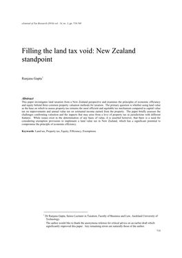 Filling the Land Tax Void: New Zealand Standpoint