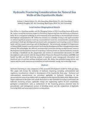 Hydraulic Fracturing Considerations for Natural Gas Wells of the Fayetteville Shale